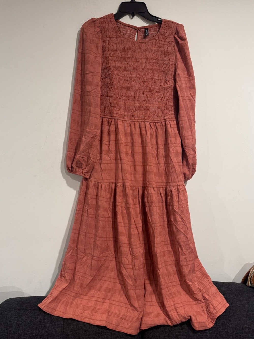 Women’s Boho Maxi Dress Smocked Tiered Puff Sleeve A-Line Fall Party Wedding M - Picture 6 of 16